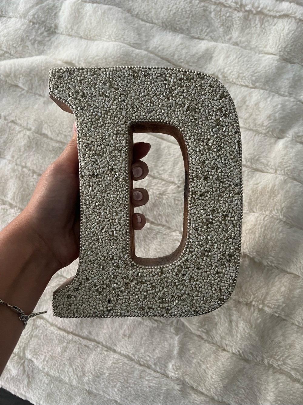 Beaded Decorative Letter 'D' - Cream Accent for Decor
